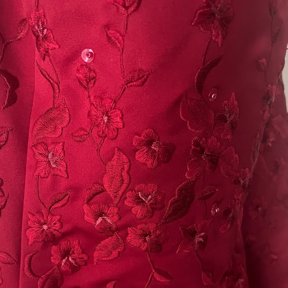 Michaelangelo Red Beaded embroidered halter full length gown prom, bridesmaid - Picture 3 of 12